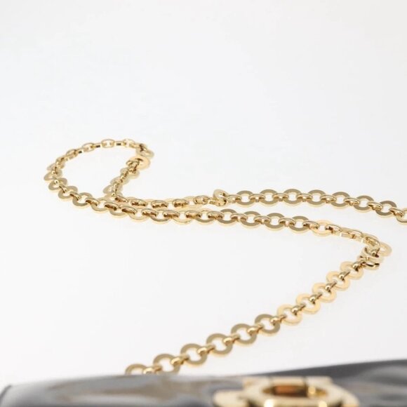 Salvatore Ferragamo Chain Gancini Shoulder Bag Enamel Black Gold Auth 142666 - Picture 9 of 16